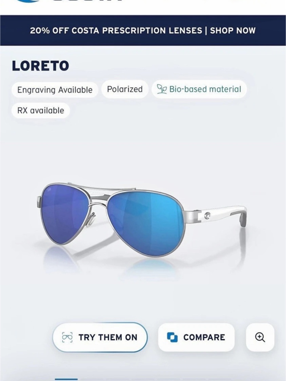 Costa Loreto Blue & White Sunglasses LR 20
